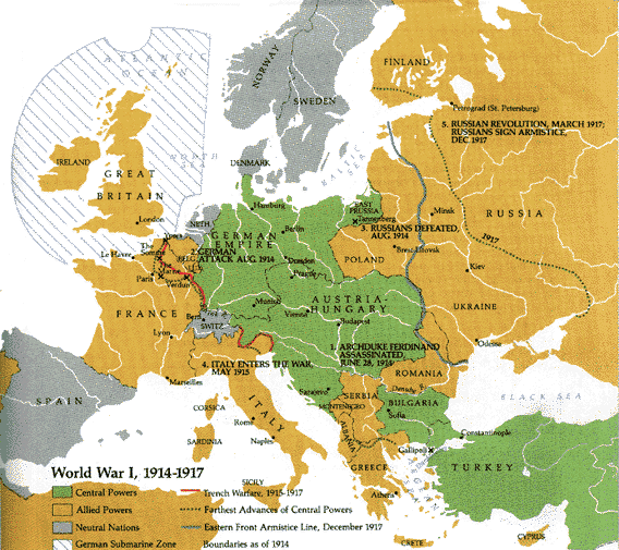 Map Of Europe World War 1